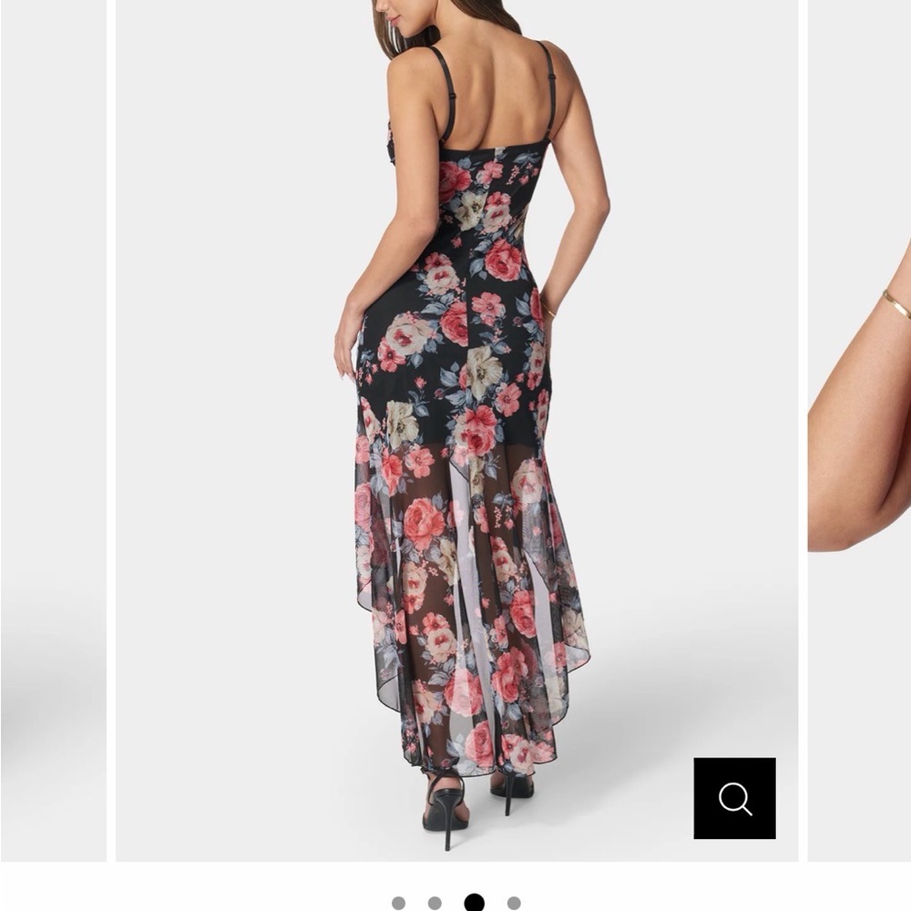 **NWT bebe Black and Pink Floral High Low Dress - Picture 2 of 7